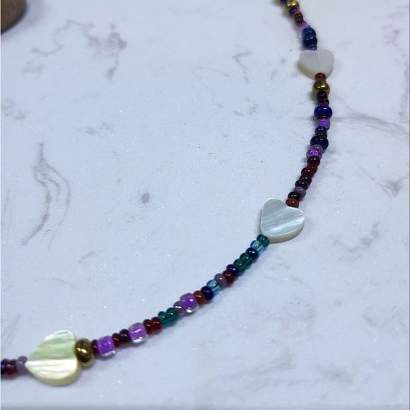 Handmadeāchoker dark purpleĀ and Mother of pearl hearts - Picture 6 of 7